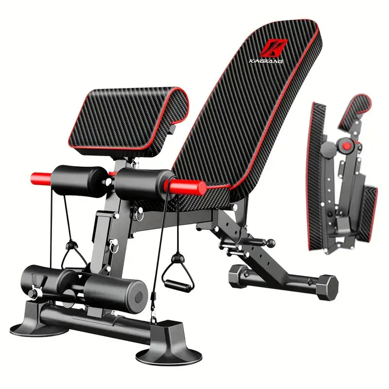 Adjustable Weight Bench for Full Body Exercise, foldable and multifunctional in black and red design.