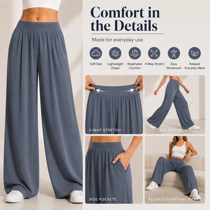Women’S High Waisted Wide Leg Lounge Pants with Pockets – Lightweight Stretch Casual Yoga Workout Travel Pants