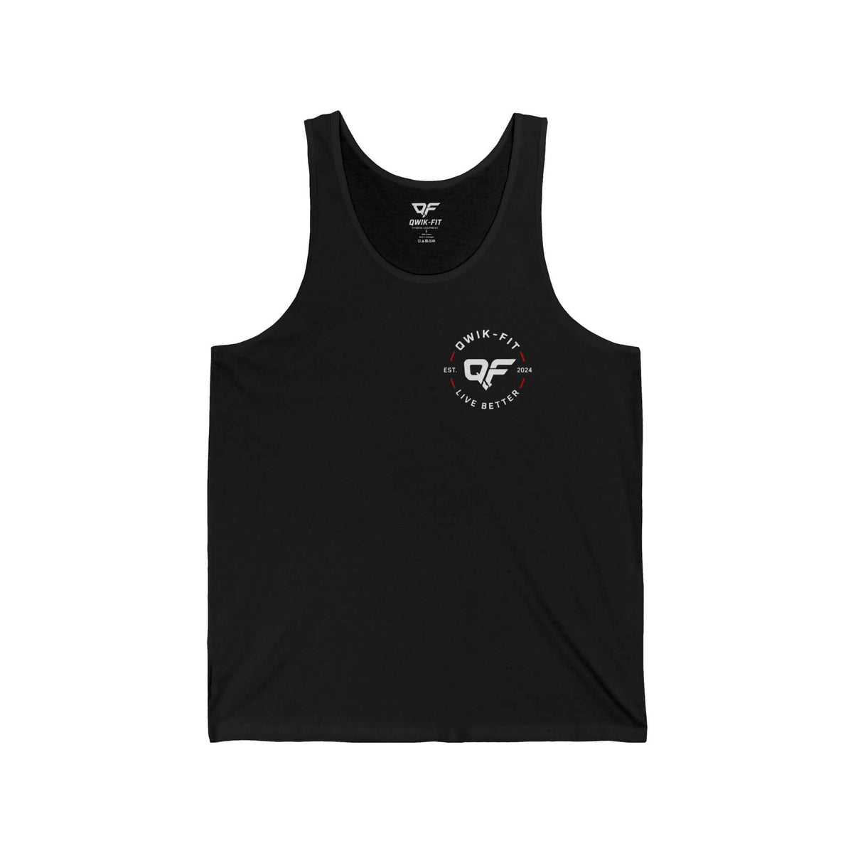 Minimalist white tank top featuring clean pocket logo, perfect for casual summer wear and athletic activities.