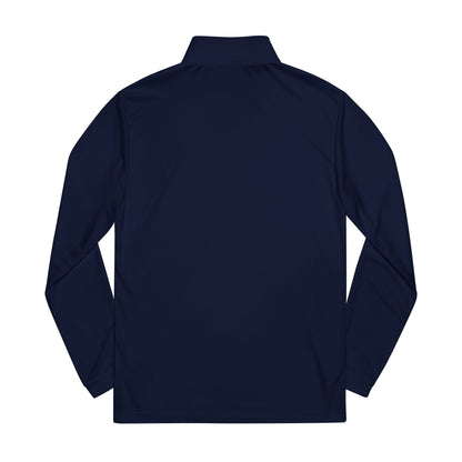 Embroidered soccer crest quarter-zip sweatshirt by Printify featuring a comfortable fit and detailed crest design.