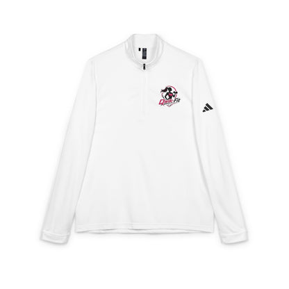 Embroidered soccer crest quarter-zip pullover sweatshirt by Printify featuring a detailed sports crest design on soft fabric.