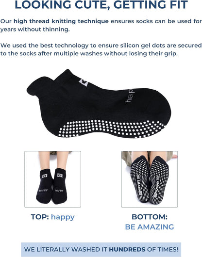 Non-slip yoga and pilates socks with grips for women and men, designed for maternity, barre, and hospital use by Live Happy Be Healthy