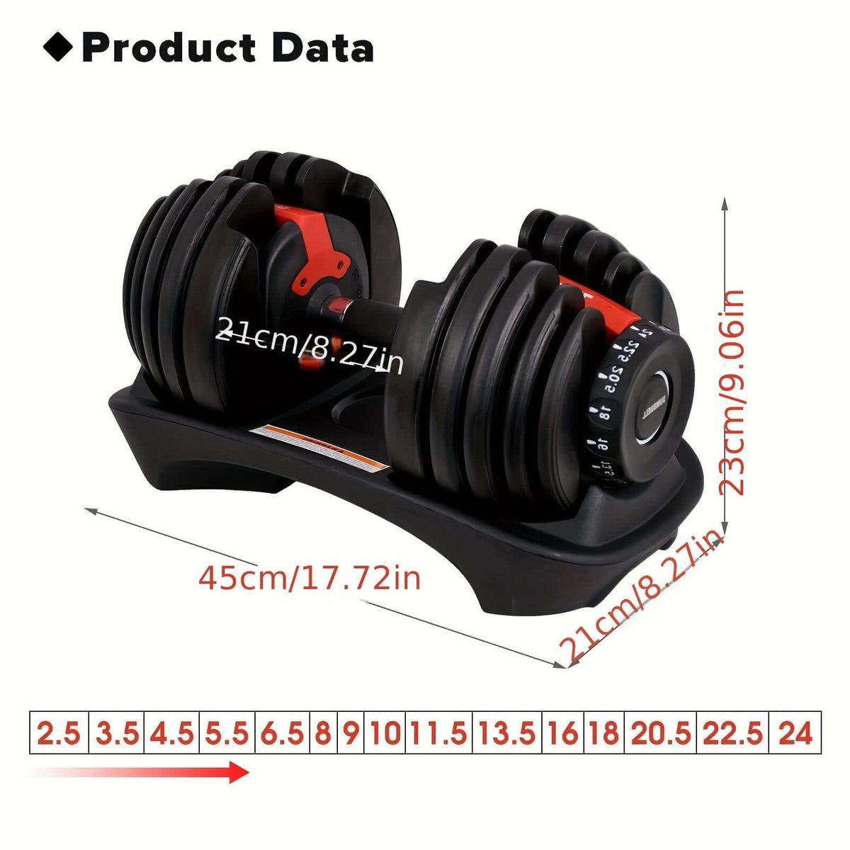Adjustable dumbbell 24KG with anti-slip handle, perfect for home workouts and gym sessions.