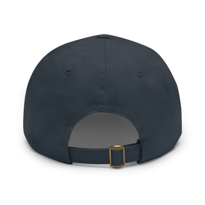 Qwik-Fit Leather Patch Dad Hat by Printify featuring a classic baseball cap style with a leather patch and adjustable strap.