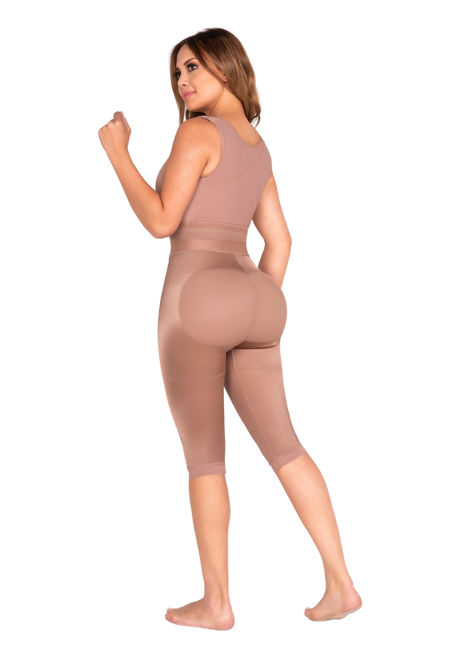 Model showcasing butt-lifting capri leggings from the back, highlighting style and support for workouts.