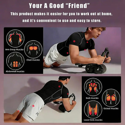 Ab Roller Wheel with elbow support, digital timer, and compact design for core and full-body abdominal workouts at home.