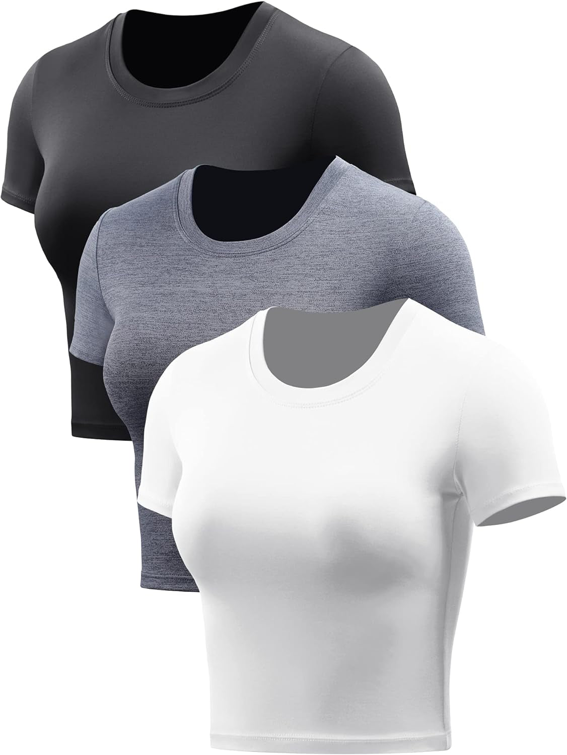 CADMUS women's dry fit crop top yoga shirt set, short sleeve athletic running tees, crew neck, 3-piece workout sportswear.
