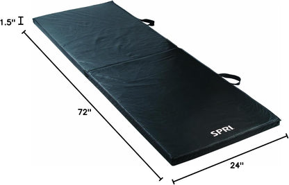 SPRI exercise mat bi-fold fitness mat in 60-inch or 72-inch length, shown folded with textured surface for workout comfort.