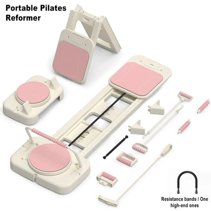 HOTWAVE Portable Pilates Reformer, 7-In-1 Pilates Board for Home Gym, Foldable Machine with High-Strength Steel Rails 440Lbs Max Capacity, Adjustable 20Lbs & 60Lbs Resistance Bands, Professional Full-Body Sculpting Equipment Summerwins Summerwins