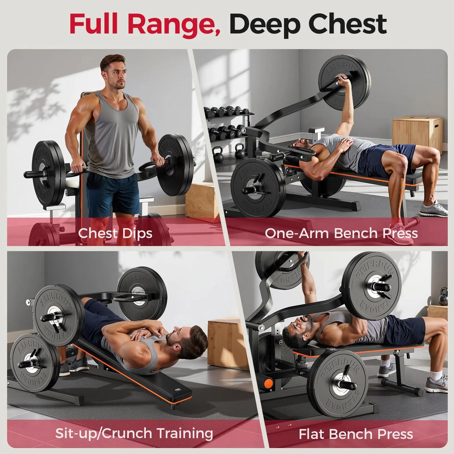 FED FITNESS SO2 Chest Press Machine, Heavy-Duty Bench Press Machine with 4-Level Adjustable Independent Converging Arms, Unique Adjust Bench Design, Chest Press Bench for Strength Training Equipment