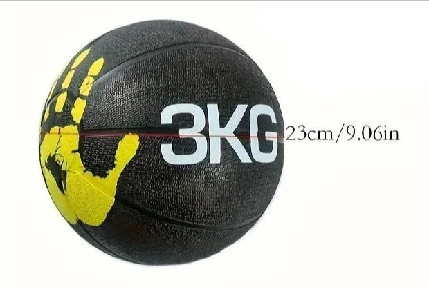 3kg fitness gravity exercise ball featuring a textured surface and bright handprint design for effective workouts.