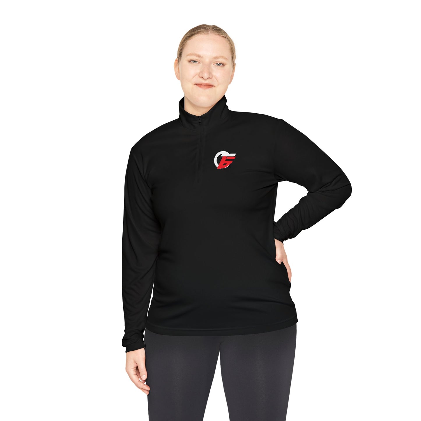Quarter-Zip Pullover with Small Red 'F' Logo — Minimal Athletic Pullover