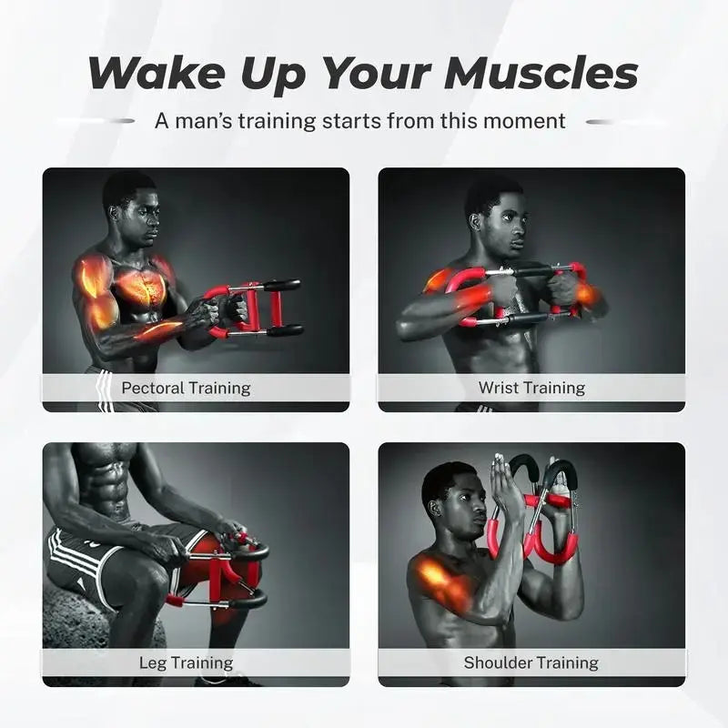 Fitness Essentials heavy-duty steel power twister with adjustable resistance and U-shaped arms for chest and arm strength training.