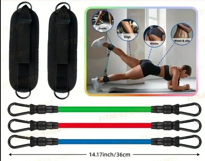 5pcs TPE Ankle Resistance Bands for leg training, featuring green, red, and blue bands for effective workouts.