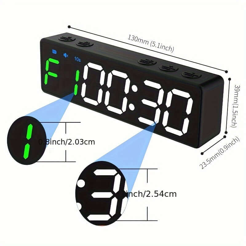 Rechargeable gym timer for workouts displaying time with a practical digital design and easy-to-read LED numbers.