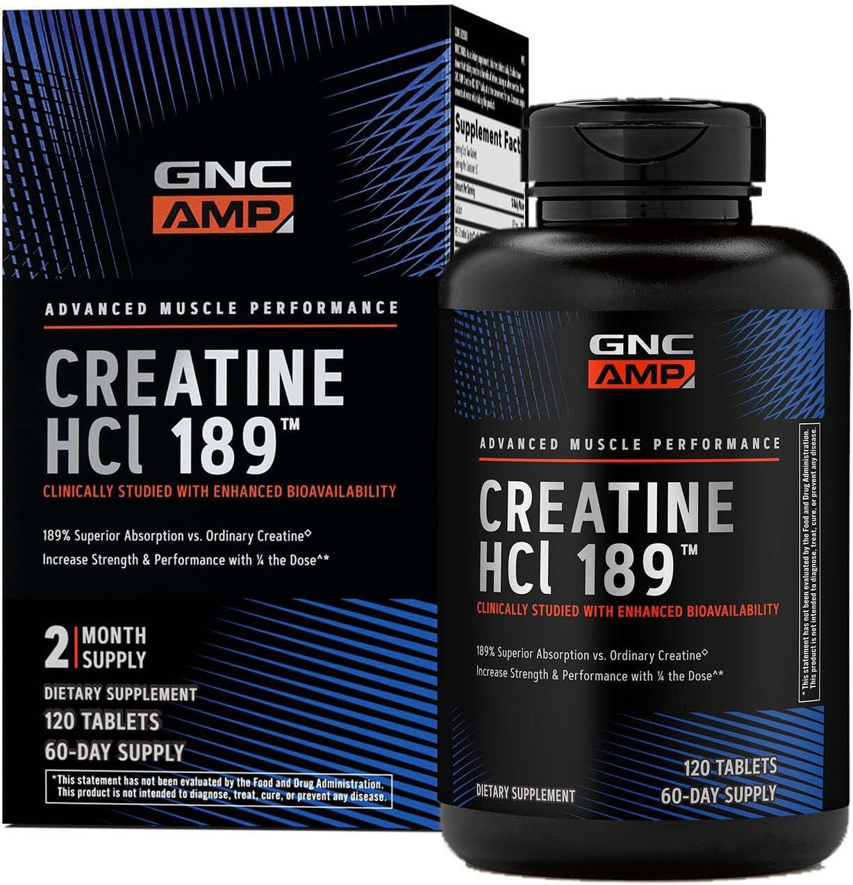 GNC AMP Creatine Hcl 189 Pills, Clinically Proven Strength & Muscle Builder, Athletic Performance, Energy Production, Recovery Supplement, Fast Absorbing, Gluten Free Formula, 60 Servings