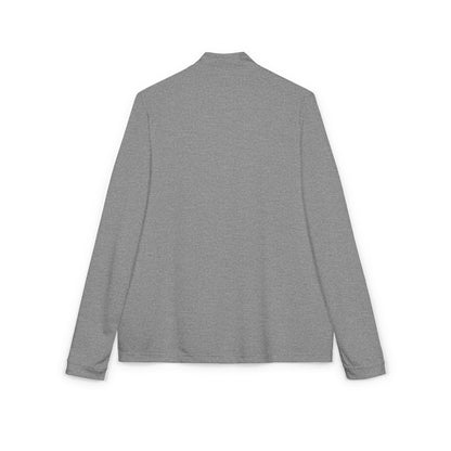 Embroidered soccer crest quarter-zip sweatshirt by Printify, featuring a stylish design and comfortable fit, shown on a model.