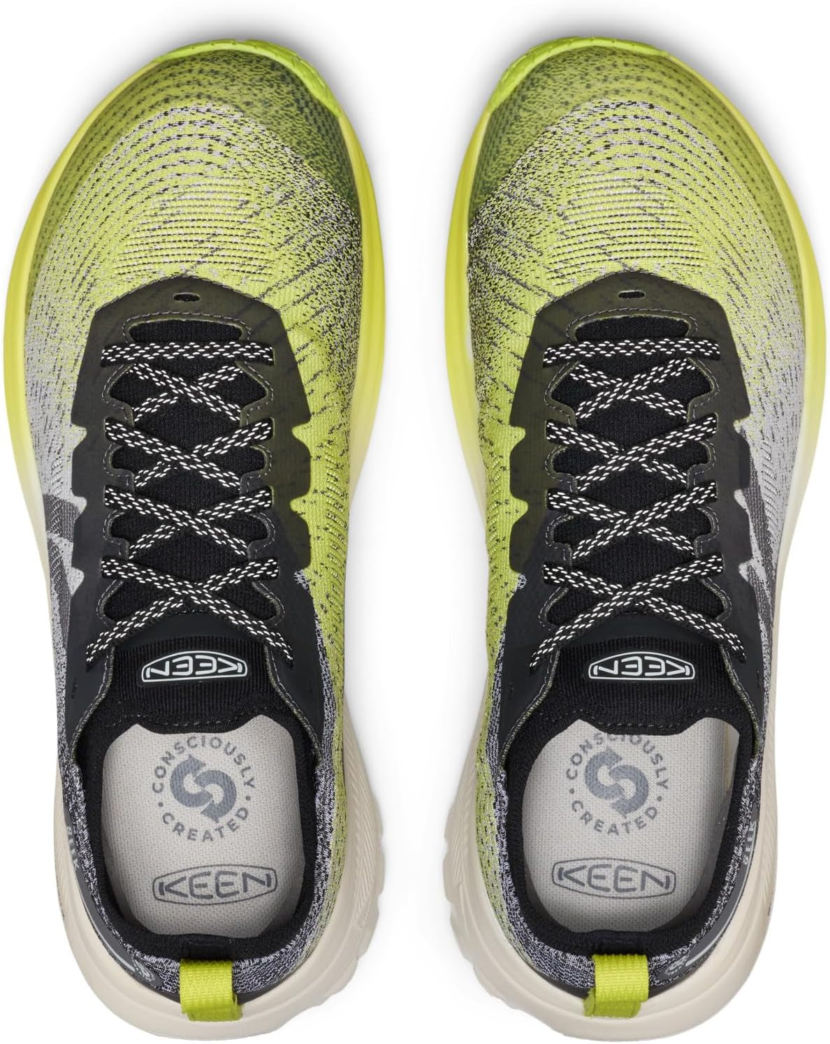 KEEN Seek trail running shoes in gray and black with rugged outsole and breathable mesh upper for outdoor running.