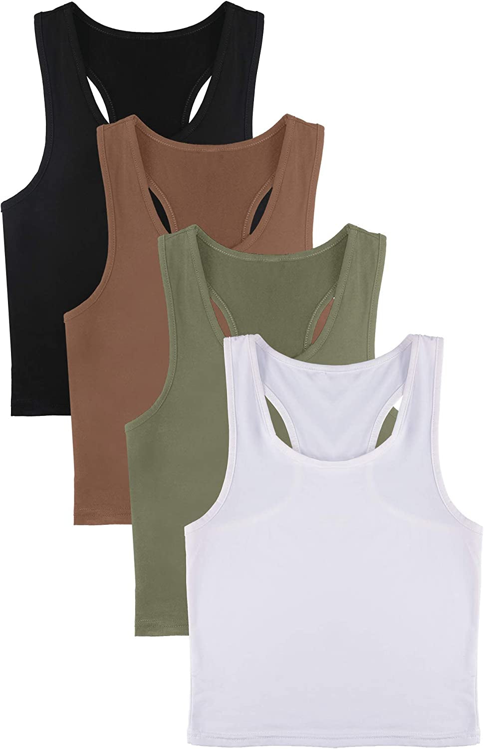 Geyoga women's sleeveless workout crop tank tops with racerback design, ideal for yoga, running, and fitness activities.