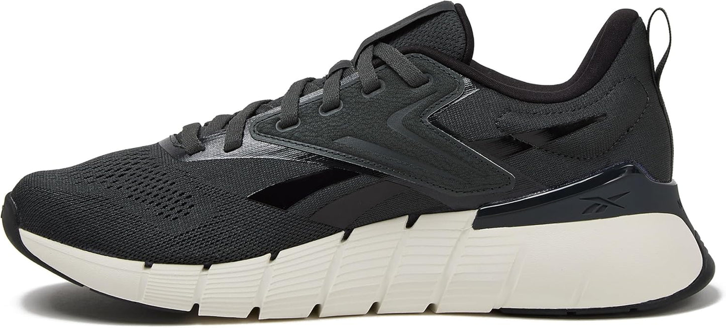 Reebok Nano Gym 1.0 men's athletic workout shoes with black and gray design, featuring supportive soles for training and fitness.