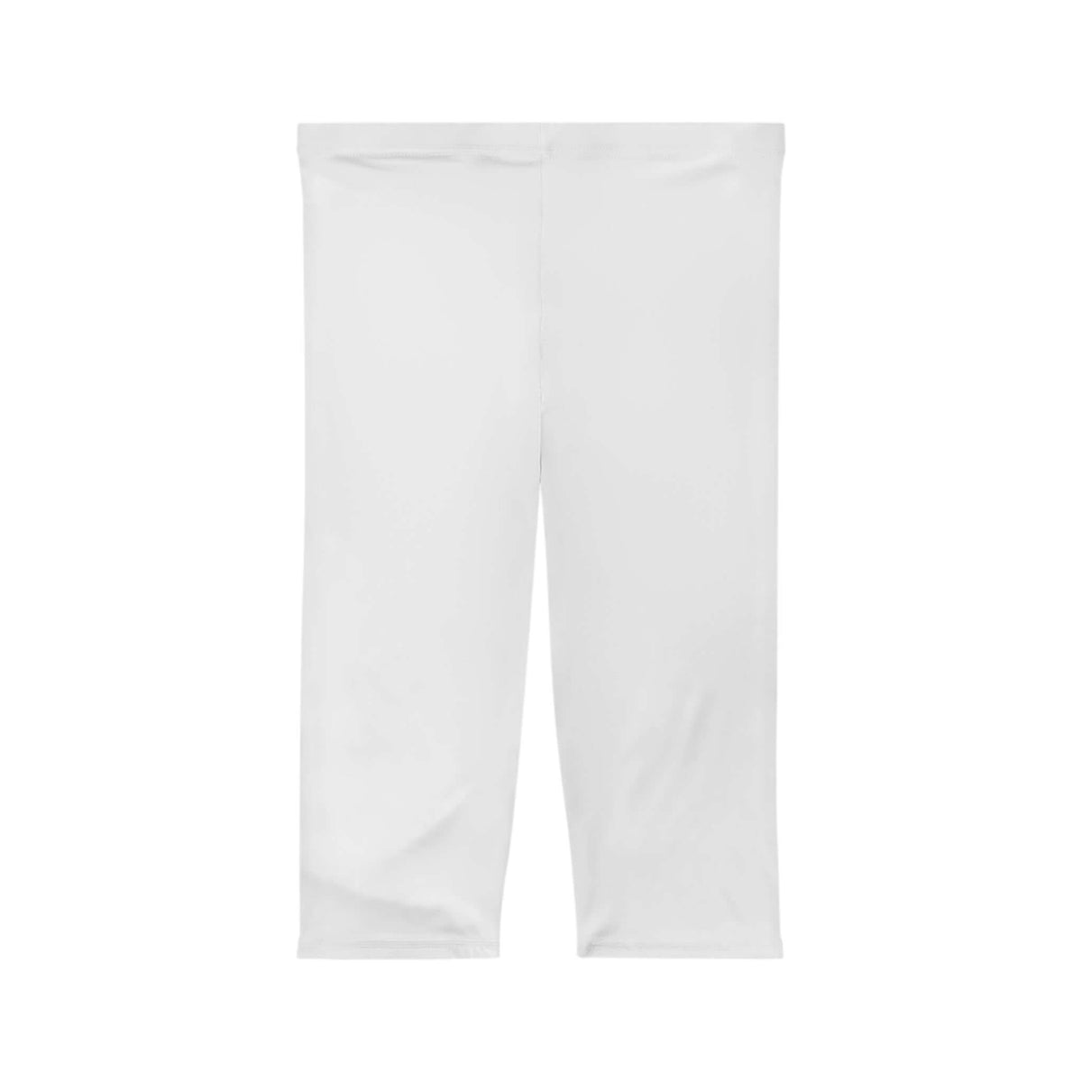 Women's White Athletic Capri Leggings for yoga, gym workouts, and warm-weather exercise in mid-calf length.