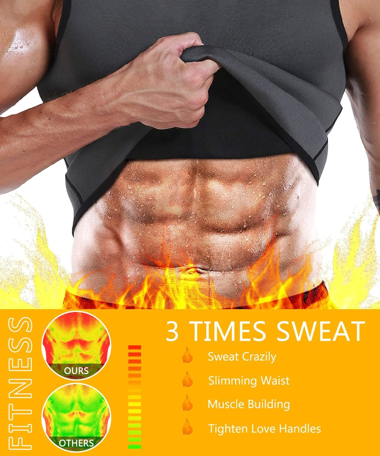 Nonecho men's neoprene sauna vest for workouts displaying enhanced sweat and muscle definition.