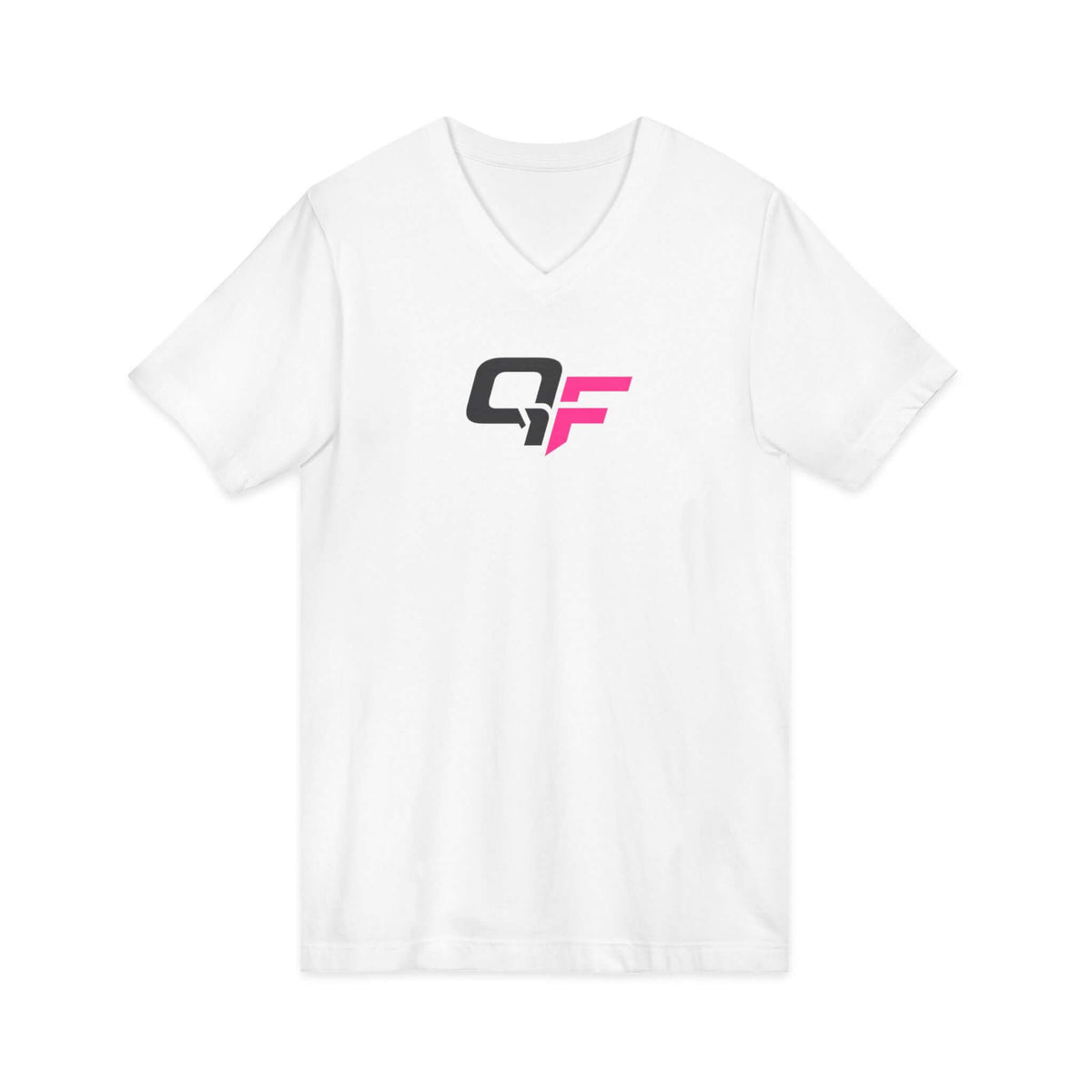 White Qwik-Fit V-Neck Workout T-Shirt featuring logo on chest for activewear and casual wear.