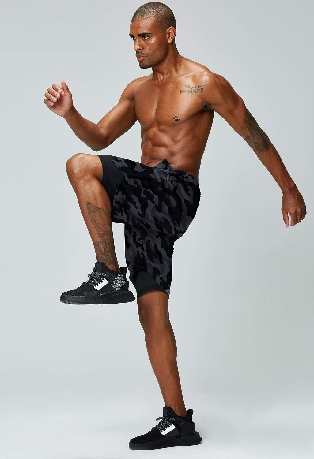 Pinkbomb men's 2-in-1 running shorts with quick-dry fabric, phone pocket, ideal for gym workouts and active wear.