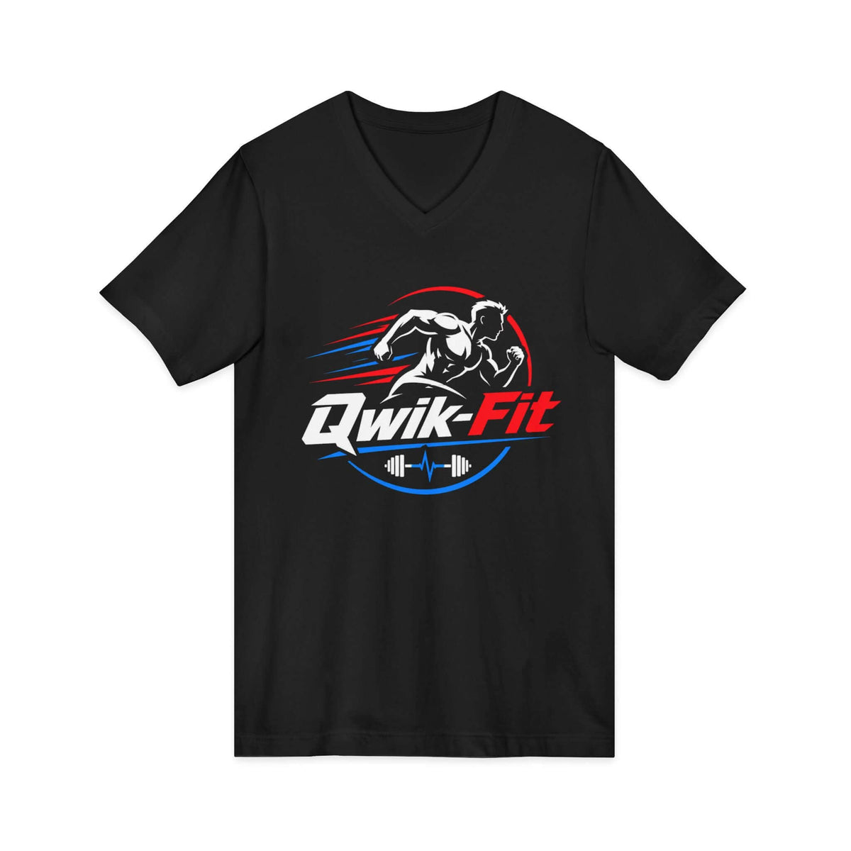 Black Qwik-Fit V-Neck Workout T-Shirt showcasing a sleek design for fitness enthusiasts and casual wear.
