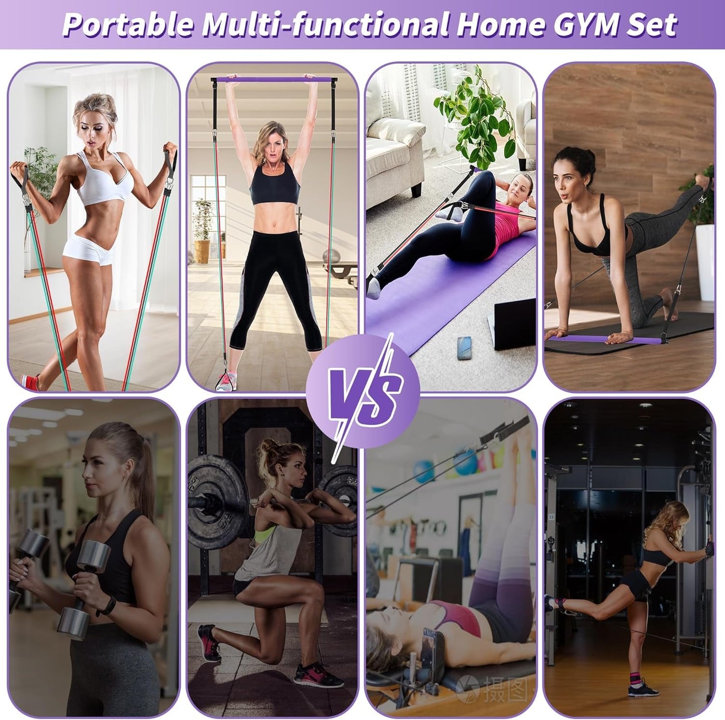 Goocrun portable Pilates bar kit with resistance bands, exercise poster, and video for full-body workouts at home.