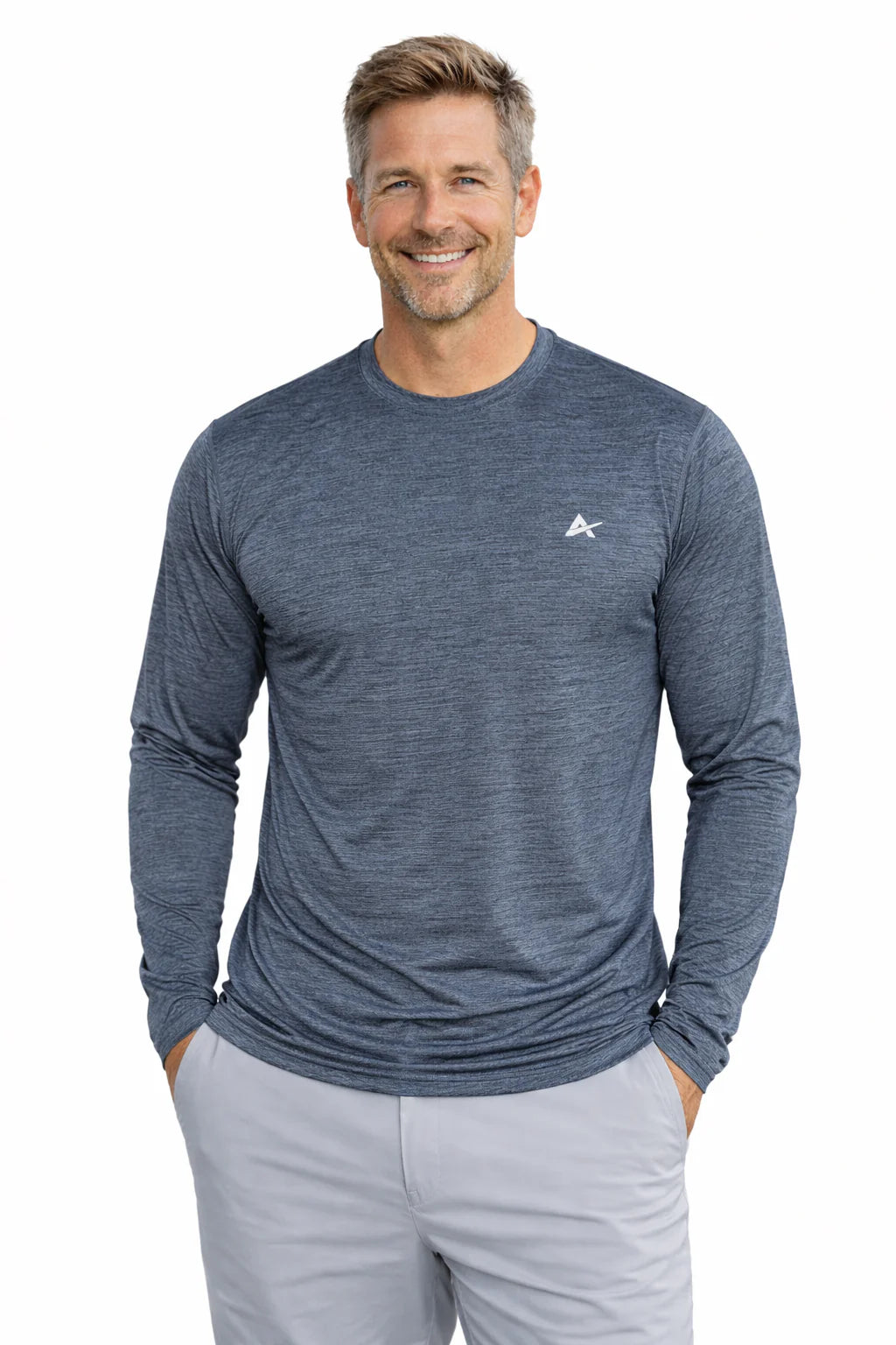 Men's cooling long sleeve t-shirt in Grey Twist, designed for comfort during warm activities.