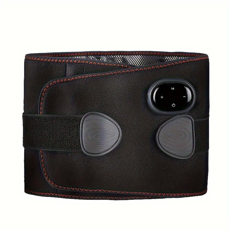 Portable USB-Rechargeable Waist & Ab Trainer with Hot Compress in black, ideal for fitness and wellness, featuring control buttons.