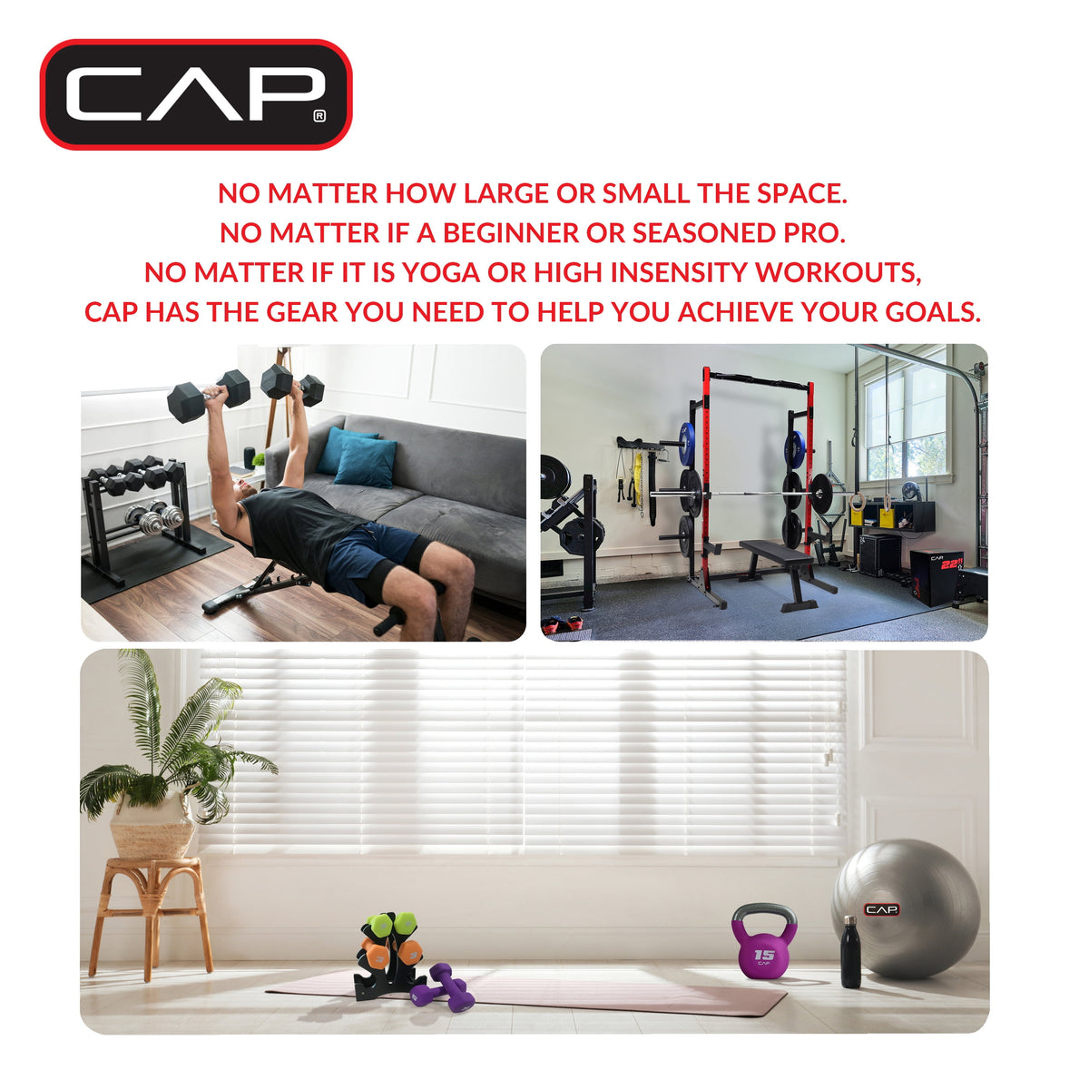 CAP 66Lb Versatile Weight Set - Adjustable Dumbbell, Barbell & Kettlebell for Complete Full-Body Workouts, Sleek Black Design