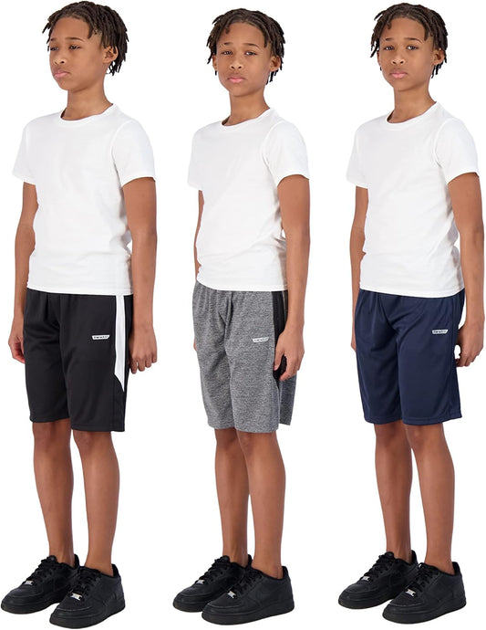 Hind boys' 3-pack basketball shorts for kids, featuring sporty design and comfortable fit for basketball and active play.