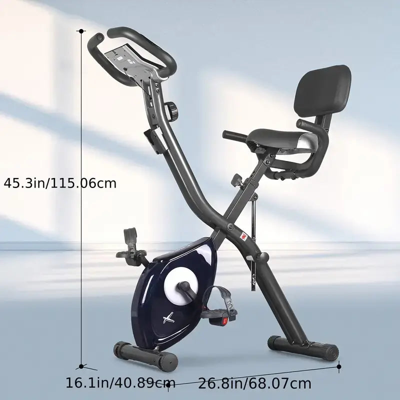 Ultra-Quiet Foldable X-Bike with Heart Rate Monitor & LCD Display in blue, ideal for home workouts.