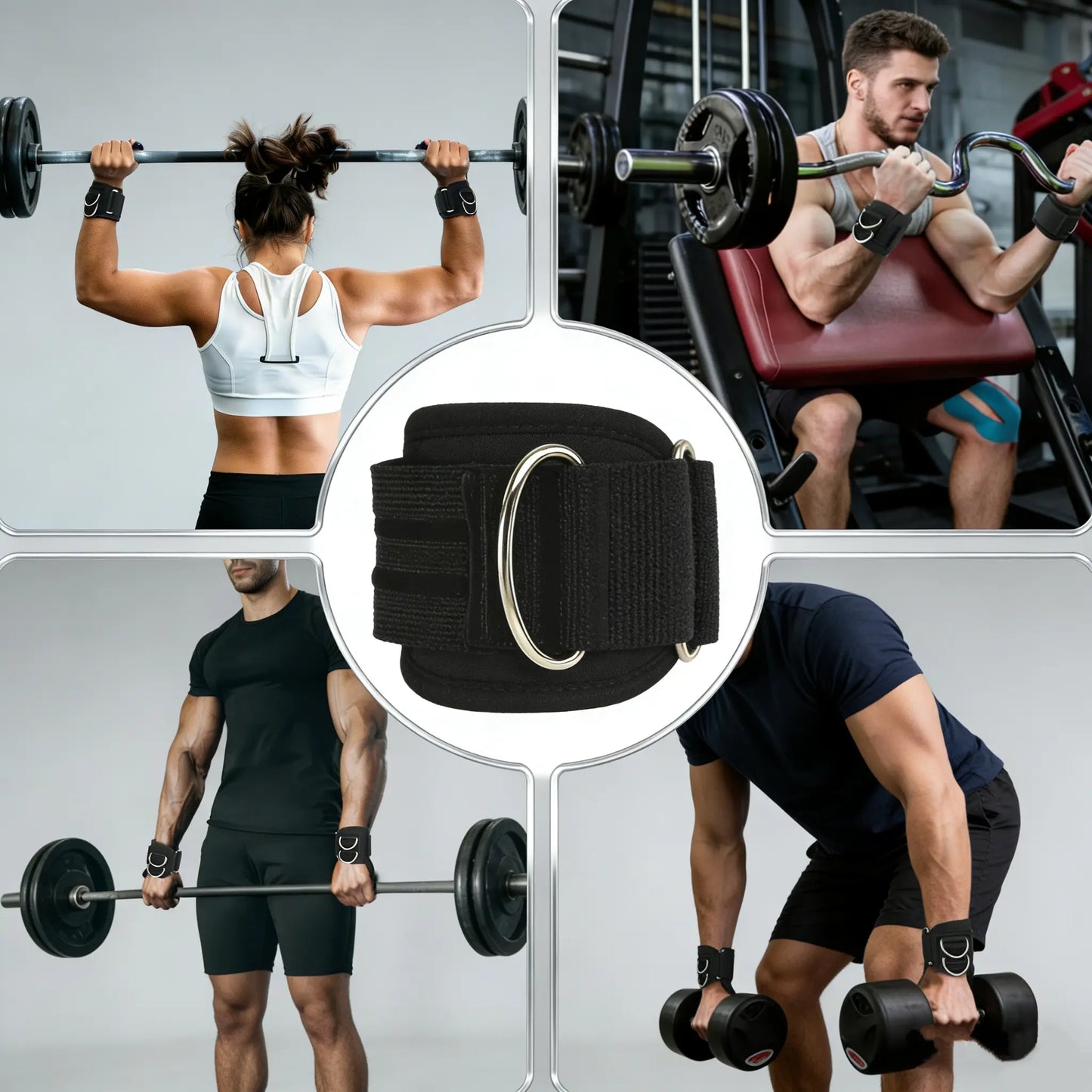 Two Fitness Essentials dual D-ring weight lifting straps with upgraded design, thick durable material, and secure grip for gym training.