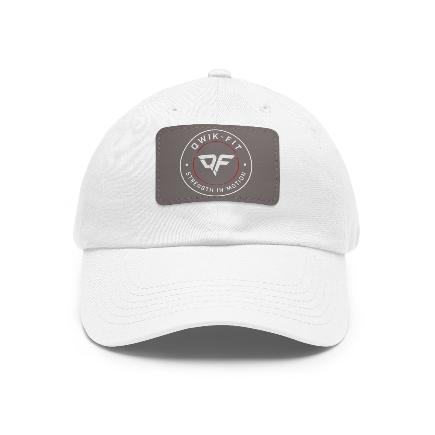 Qwik-Fit Leather Patch Dad Hat by Printify featuring a classic baseball cap style with a leather patch detail.