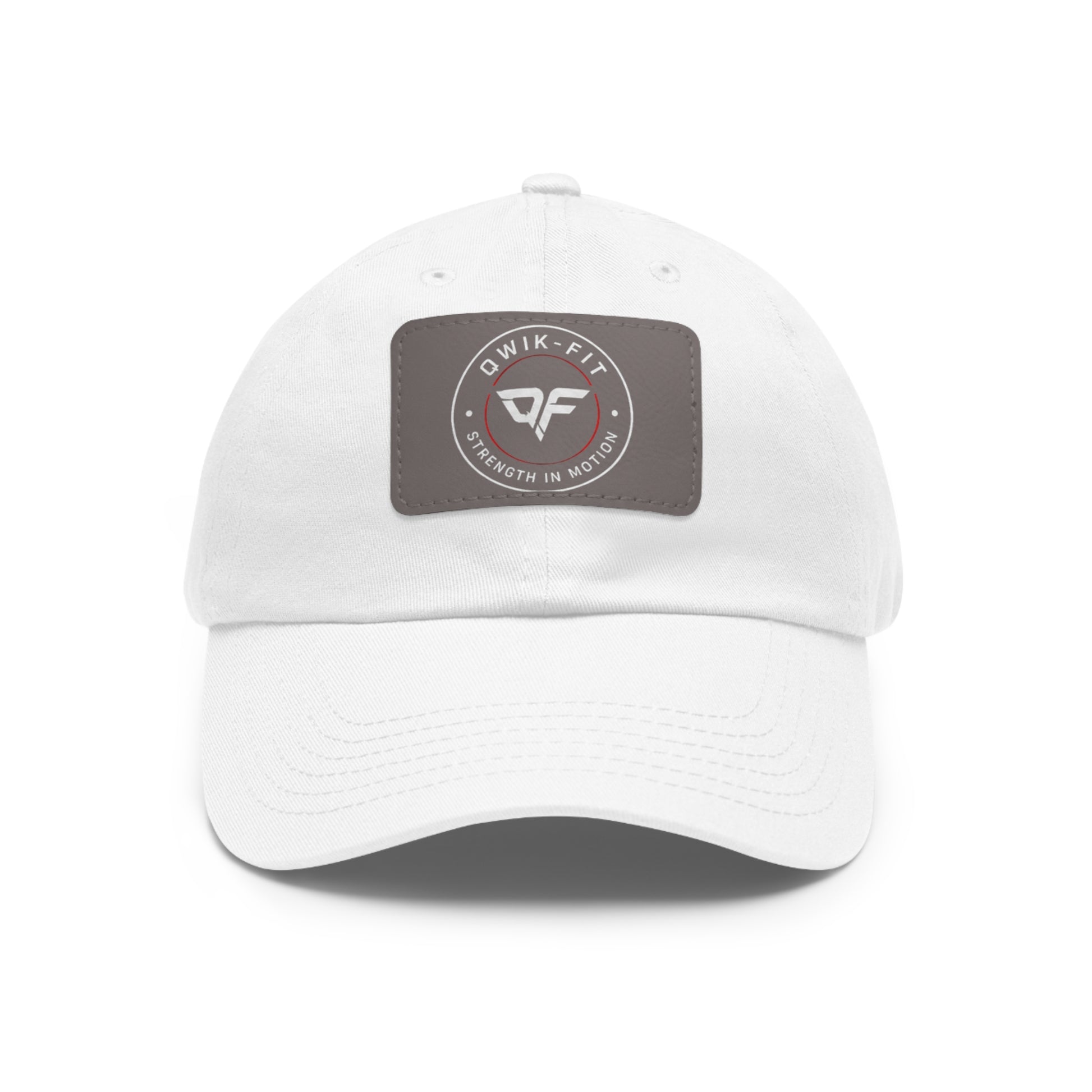 Qwik-Fit Leather Patch Dad Hat by Printify featuring a classic baseball cap style with a leather patch detail.