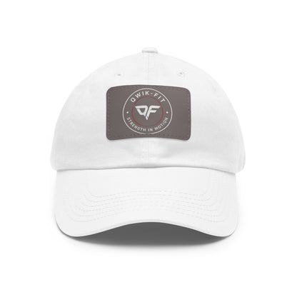 Qwik-Fit Leather Patch Dad Hat by Printify featuring a classic baseball cap style with a leather patch detail.
