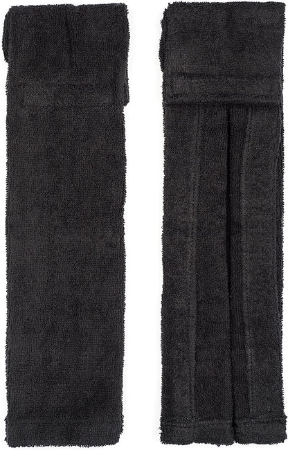 Suddora black football towel with hook and loop closure, made of pure cotton, designed for sweat absorption and grip maintenance during sports