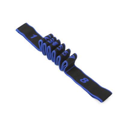 Elastic yoga pull strap belt by Fitness Essentials, used for Latin dance, stretching, Pilates, gym fitness, and resistance exercises.