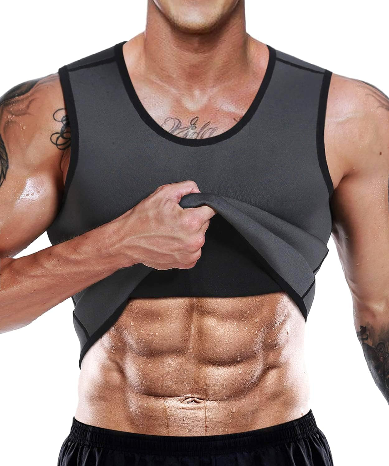 Nonecho men's neoprene sauna vest for workouts in dark gray, enhancing body temperature for effective weight loss.