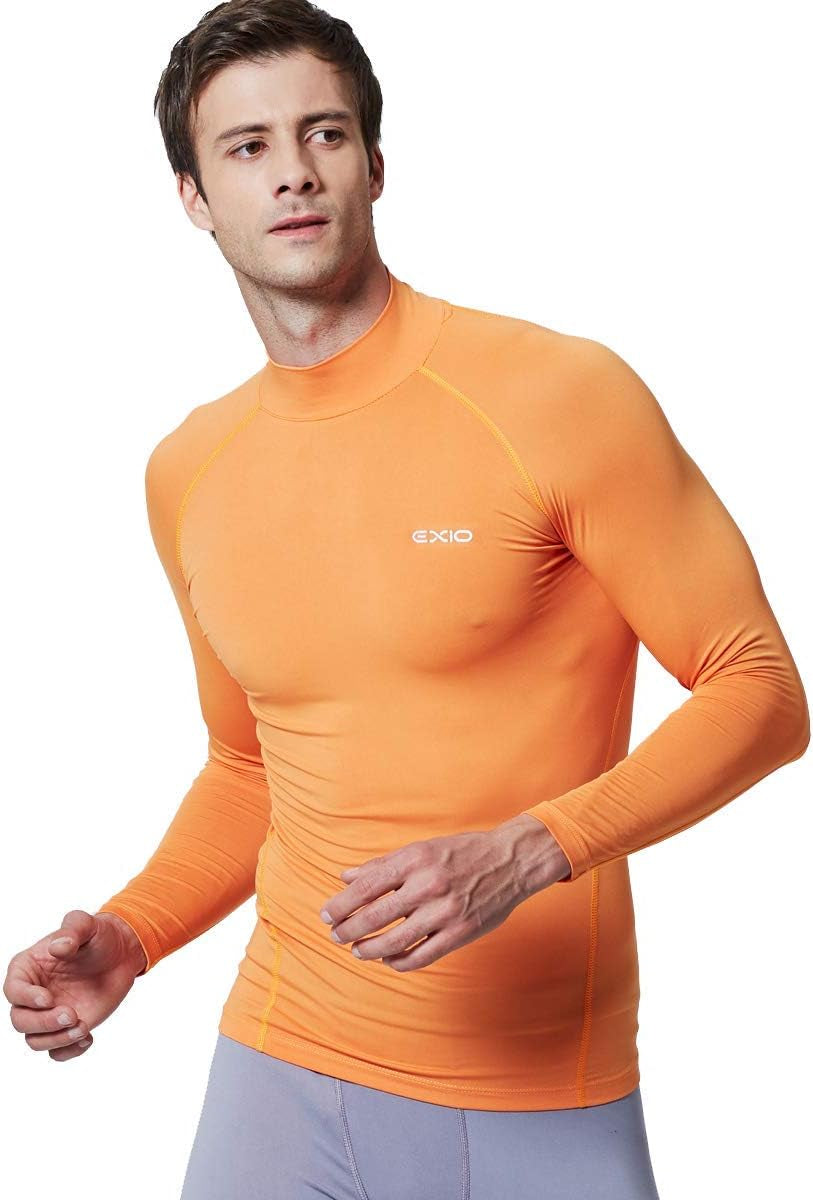 Men's EXIO mock compression base layer top, cool dry long-sleeve shirt with breathable fabric and sleek fit for athletic wear.