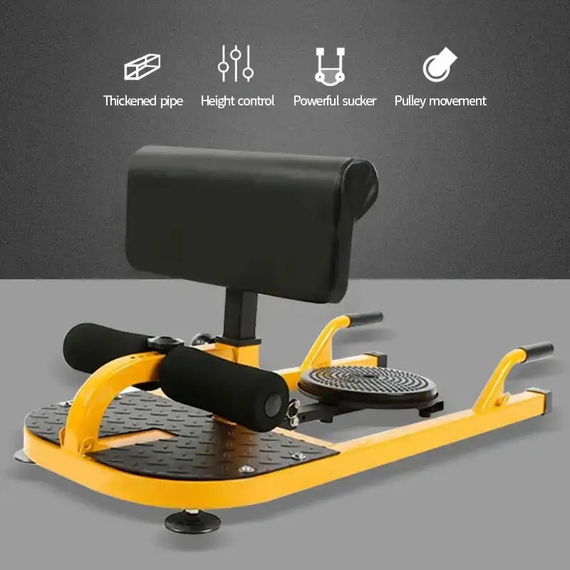 Ultimate Multifunctional Abdominal Trainer features thickened pipe, height control, powerful sucker, and pulley movement.