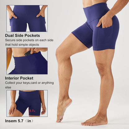 Lovesoft women's 5-inch high waist biker shorts in black with side pockets, ideal for workout yoga and gym activities.