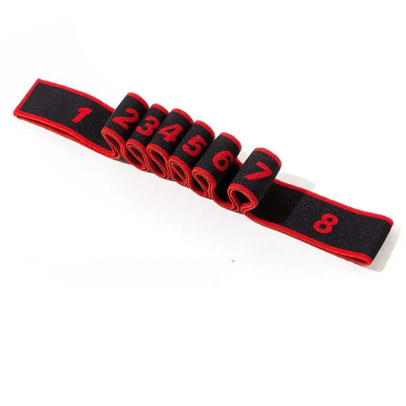 Fitness Essentials elastic yoga pull strap belt for stretching and Pilates exercises, with loop design for Latin dance and fitness training.