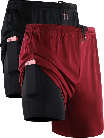 NELEUS men's 2-in-1 running shorts with liner, dry fit workout shorts with pockets for active exercise and running.