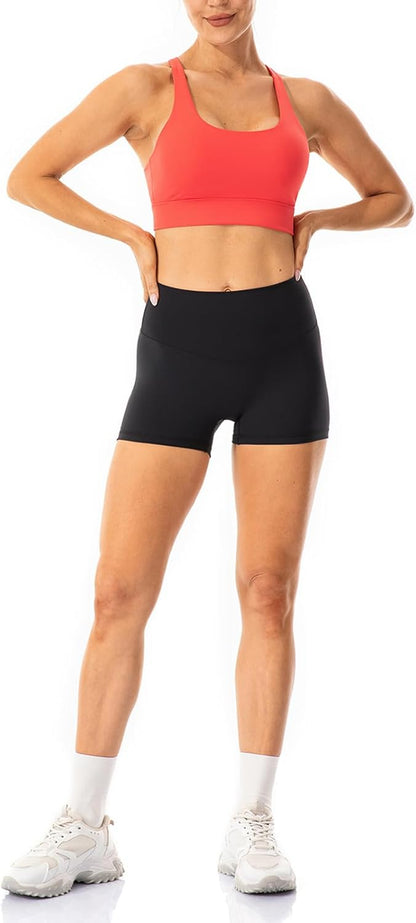 Lavento women's high-waisted biker shorts in 3", 5", or 7" length, soft, comfortable for gym, running, and yoga workouts.