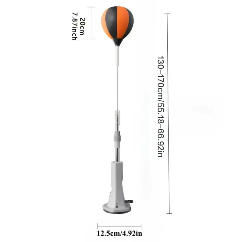 Adjustable 55-66 inch boxing reflex ball with suction cup base, steel spring, and hand-eye coordination training for home gym boxing.