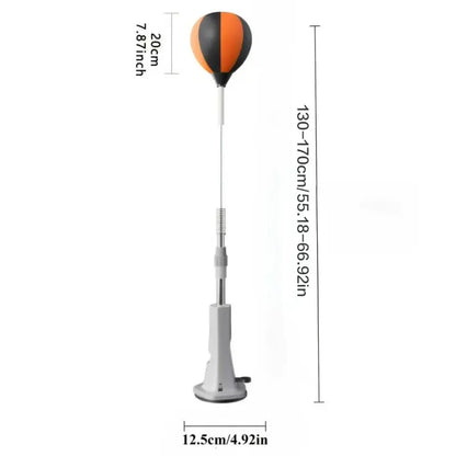Adjustable 55-66 inch boxing reflex ball with suction cup base, steel spring, and hand-eye coordination training for home gym boxing.
